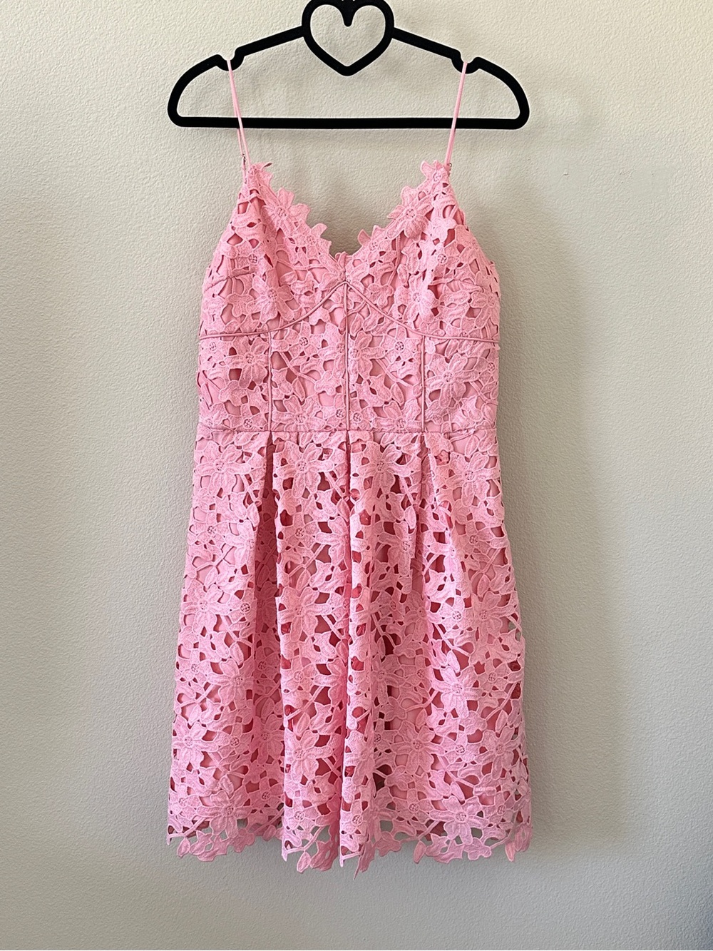 Adelyn Rae Pink Floral Crochet Lace Spaghetti Strap Mini Dress Size M